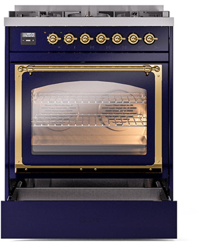 Ilve UN30NMPMBGLP Midnight Blue With Brass Knobs, Liquid Propane