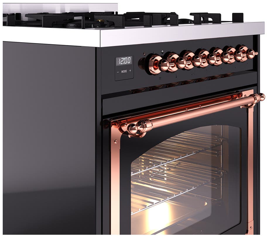 Ilve UN30NMPBKPLP Glossy Black With Copper Knobs, Liquid Propane