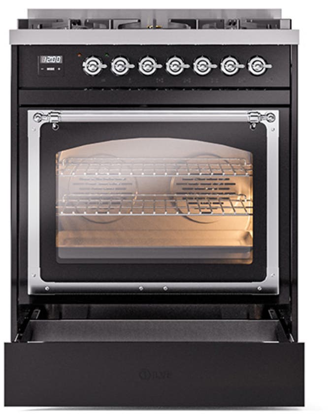 Ilve UN30NMPBKCLP Glossy Black With Chrome Knobs, Liquid Propane