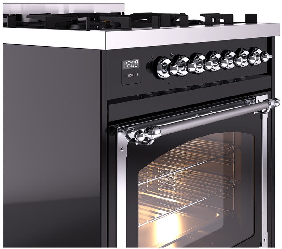 Ilve UN30NMPBKCLP Glossy Black With Chrome Knobs, Liquid Propane