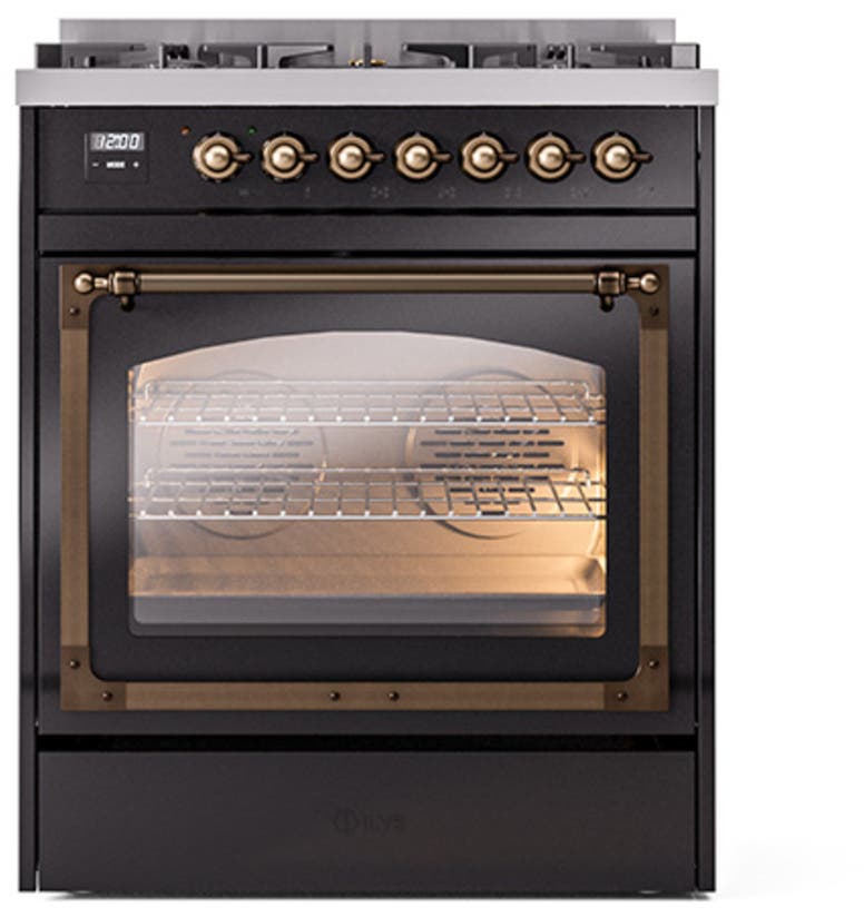 Ilve UN30NMPBKBLP Glossy Black With Bronze Knobs, Liquid Propane