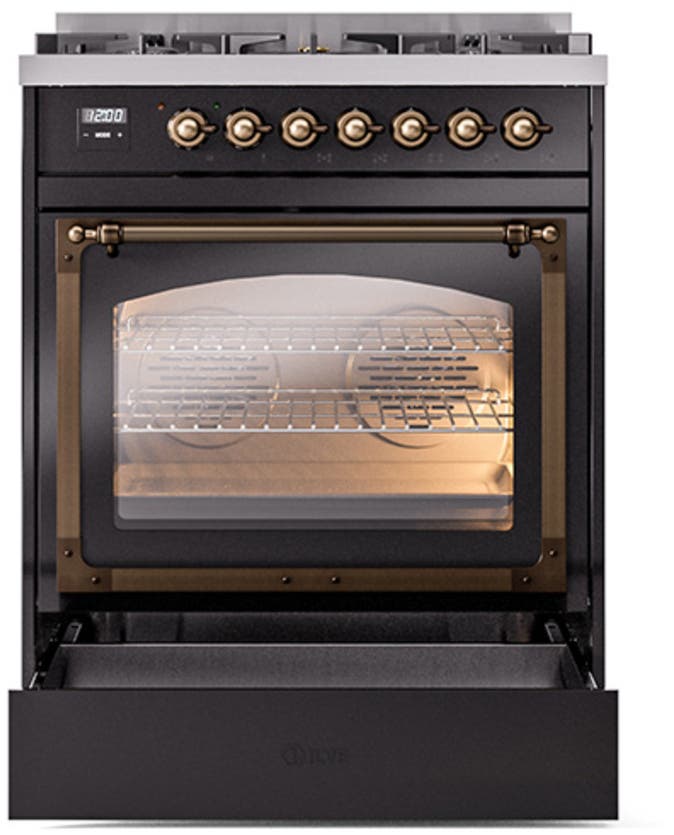 Ilve UN30NMPBKBLP Glossy Black With Bronze Knobs, Liquid Propane