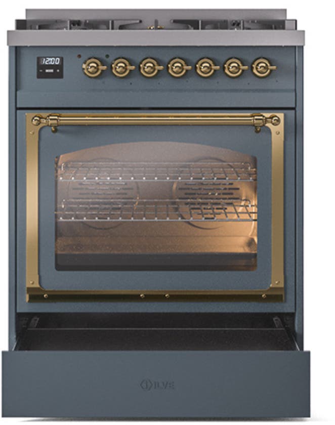 Ilve UN30NMPBGGLP Blue Grey With Brass Knobs, Liquid Propane