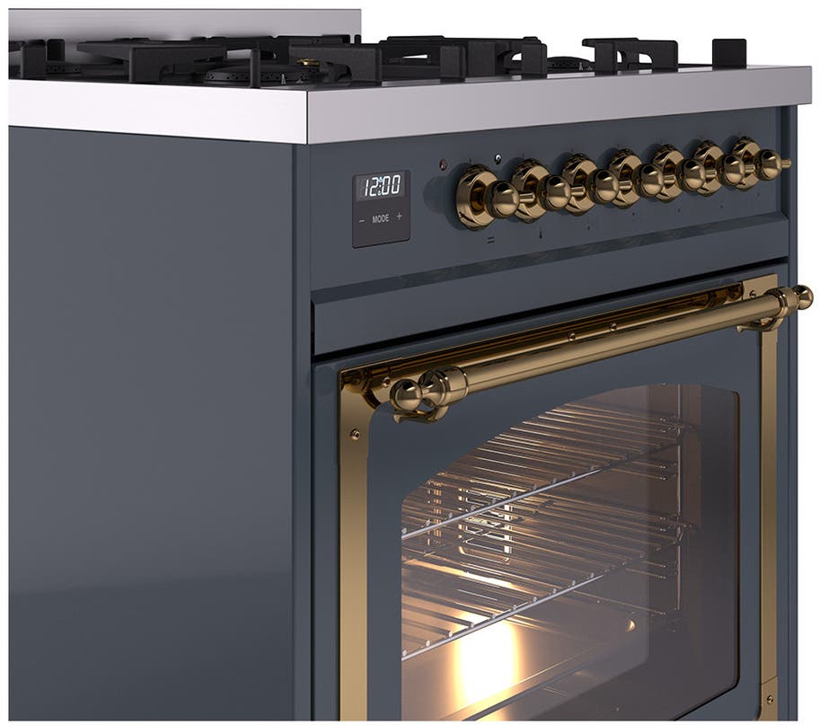 Ilve UN30NMPBGG Blue Grey With Brass Knobs, Natural Gas
