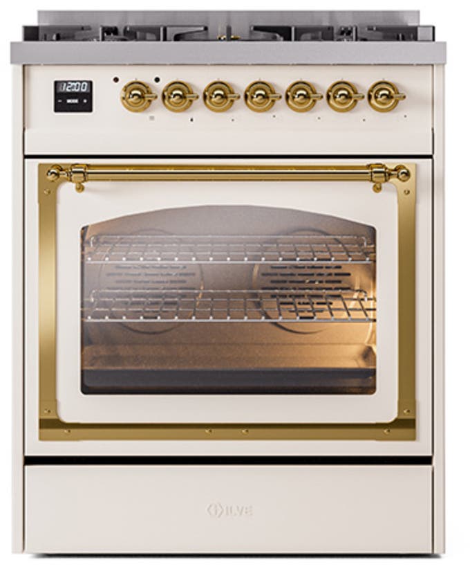 Ilve UN30NMPAWGLP Antique White With Brass Knobs, Liquid Propane