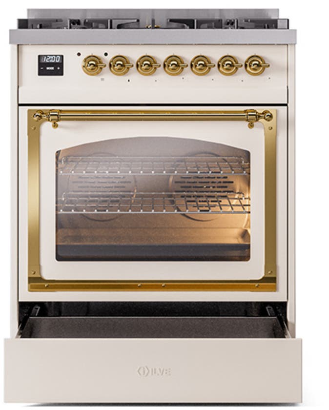Ilve UN30NMPAWG Antique White With Brass Knobs, Natural Gas