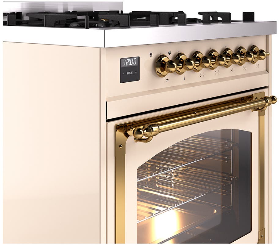Ilve UN30NMPAWG Antique White With Brass Knobs, Natural Gas
