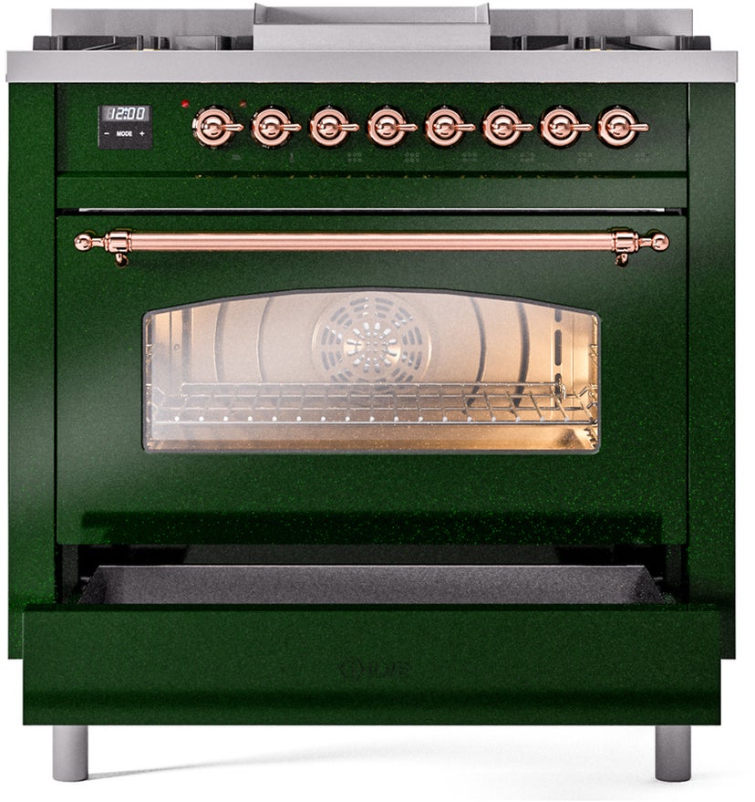 Ilve UP36FNMPEGG 36 inch Dual Fuel Range Gas Burner Top and Electri...