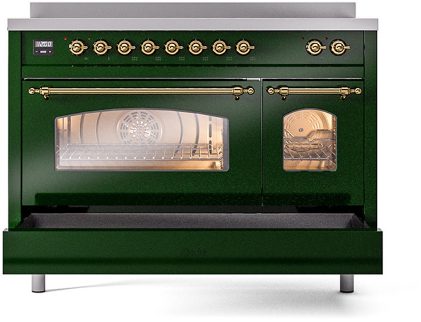 Ilve UPI486NMPEGG 48 inch All Electric Range: Emerald Green Brass