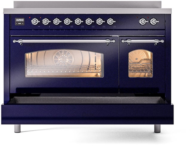 Ilve UPI486NMPMBC 48 inch All Electric Range: Midnight Blue Chrome