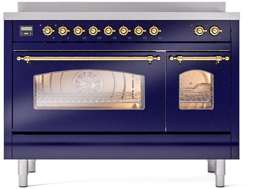 Ilve UPI486NMPMBG 48 inch All Electric Range: Midnight Blue Brass