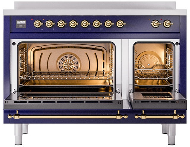 Ilve UPI486NMPMBG 48 inch All Electric Range: Midnight Blue Brass