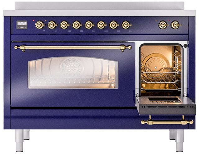 Ilve UPI486NMPMBG 48 inch All Electric Range: Midnight Blue Brass