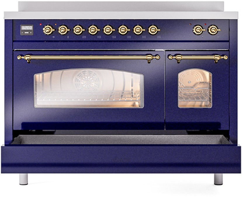 Ilve UPI486NMPMBG 48 inch All Electric Range: Midnight Blue Brass