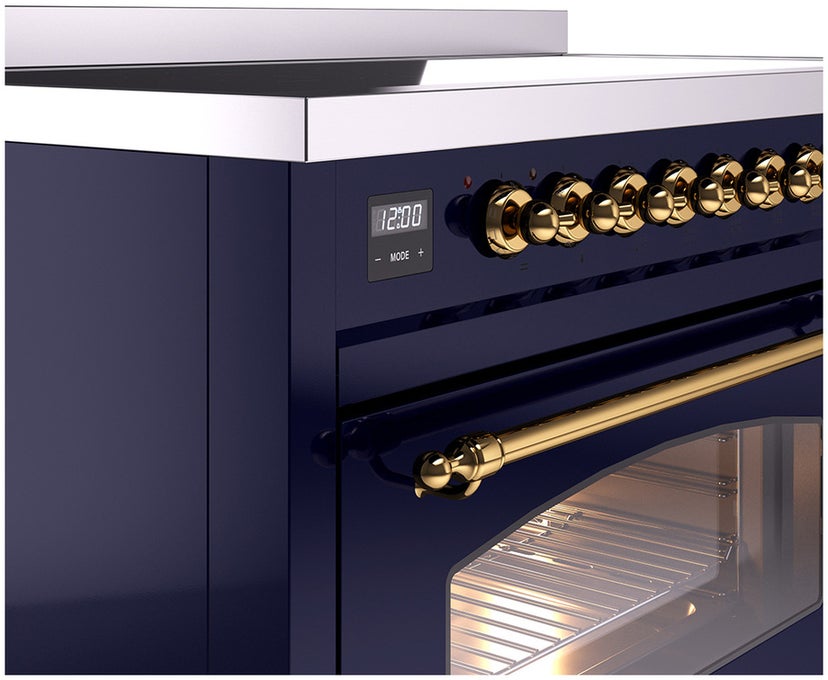 Ilve UPI486NMPMBG 48 inch All Electric Range: Midnight Blue Brass