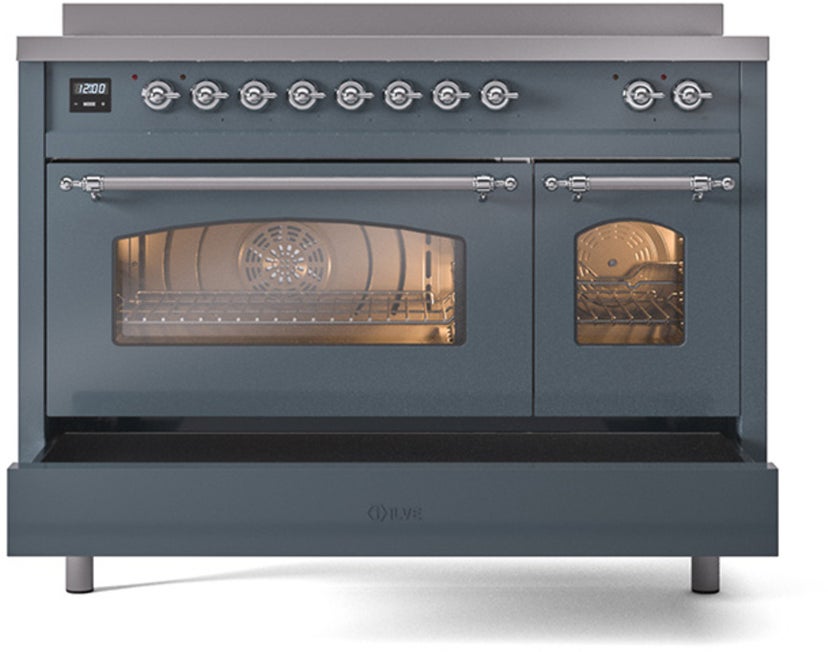 Ilve UPI486NMPBGC 48 inch All Electric Range: Blue Grey Chrome