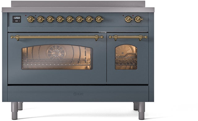 Ilve UPI486NMPBGG 48 inch All Electric Range: Blue Grey Brass