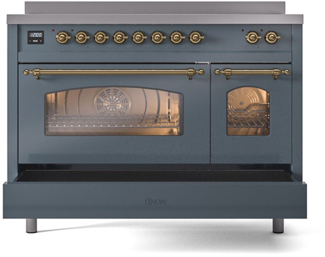 Ilve UPI486NMPBGG 48 inch All Electric Range: Blue Grey Brass