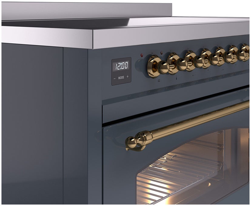 Ilve UPI486NMPBGG 48 inch All Electric Range: Blue Grey Brass