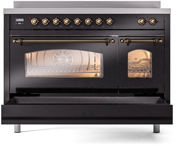 Ilve UPI486NMPBKB 48 inch All Electric Range: Black Burnt