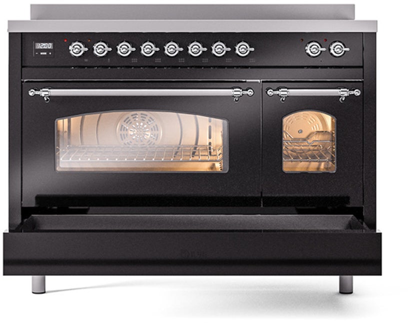 Ilve UPI486NMPBKC 48 inch All Electric Range: Black Chrome