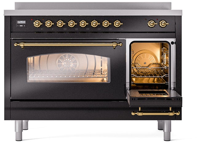 Ilve UPI486NMPBKG 48 inch All Electric Range: Black Brass