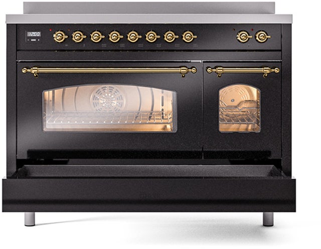 Ilve UPI486NMPBKG 48 inch All Electric Range: Black Brass