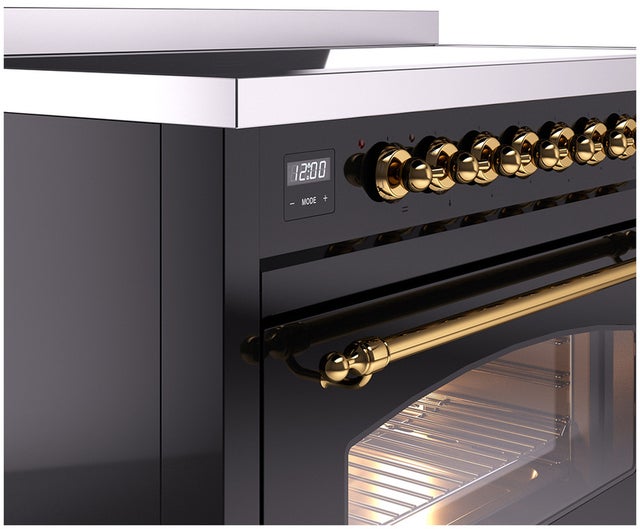 Ilve UPI486NMPBKG 48 inch All Electric Range: Black Brass