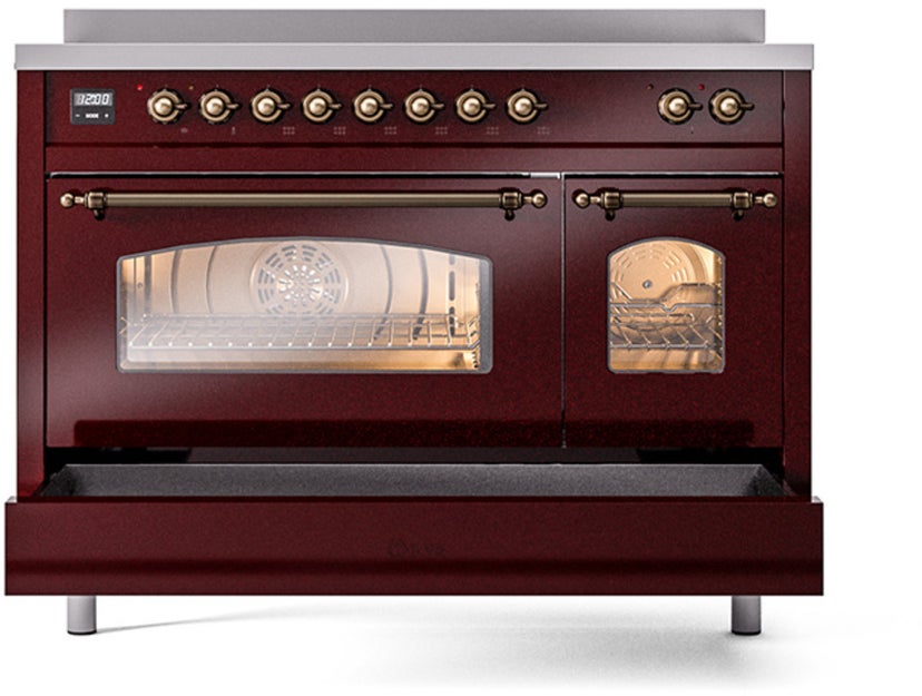 Ilve UPI486NMPBUB 48 inch All Electric Range: Burgundy Burnt