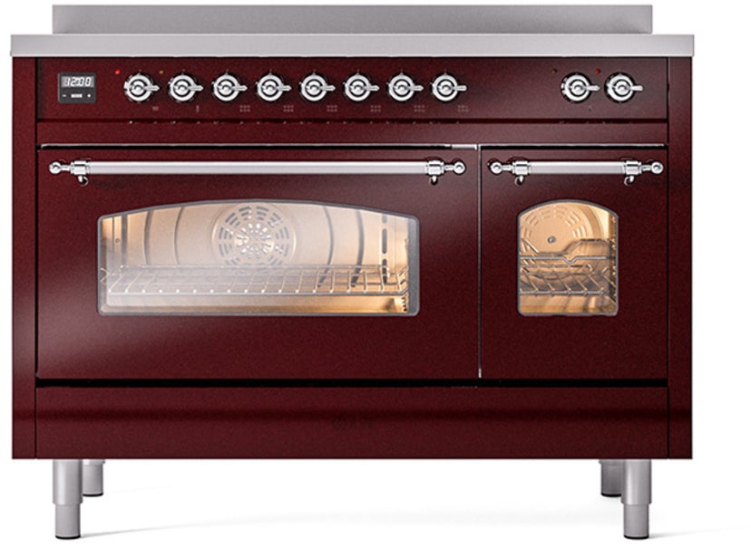 Ilve UPI486NMPBUC 48 inch All Electric Range: Burgundy Chrom