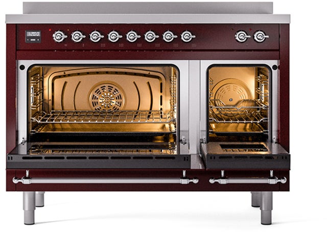 Ilve UPI486NMPBUC 48 inch All Electric Range: Burgundy Chrom