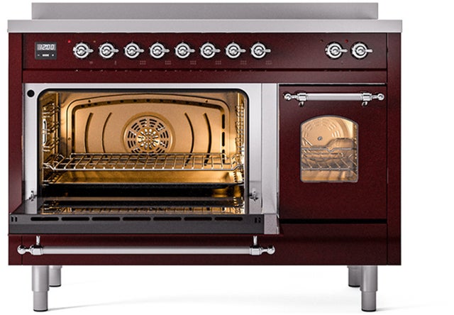 Ilve UPI486NMPBUC 48 inch All Electric Range: Burgundy Chrom