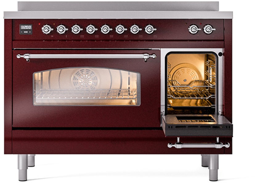 Ilve UPI486NMPBUC 48 inch All Electric Range: Burgundy Chrom