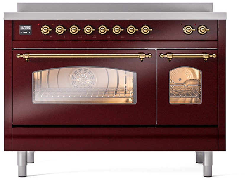 Ilve UPI486NMPBUG 48 inch All Electric Range: Burgundy Brass