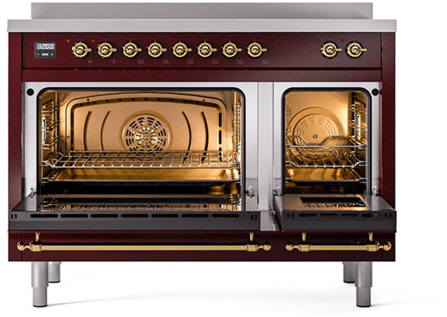 Ilve UPI486NMPBUG 48 inch All Electric Range: Burgundy Brass