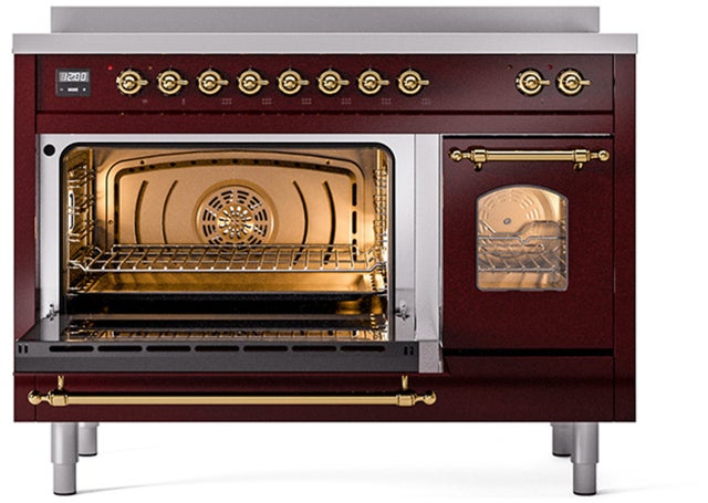 Ilve UPI486NMPBUG 48 inch All Electric Range: Burgundy Brass