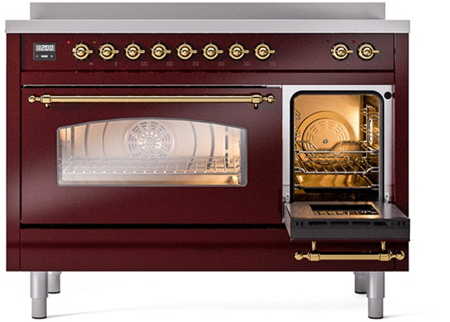 Ilve UPI486NMPBUG 48 inch All Electric Range: Burgundy Brass