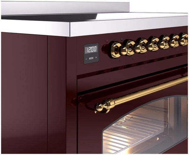 Ilve UPI486NMPBUG 48 inch All Electric Range: Burgundy Brass