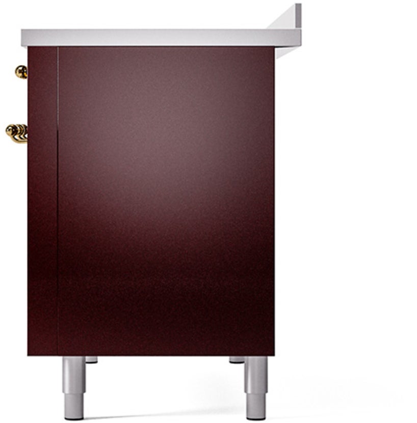 Ilve UPI486NMPBUG 48 inch All Electric Range: Burgundy Brass