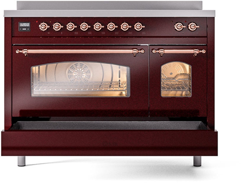 Ilve UPI486NMPBUP 48 inch All Electric Range: Burgundy Copper