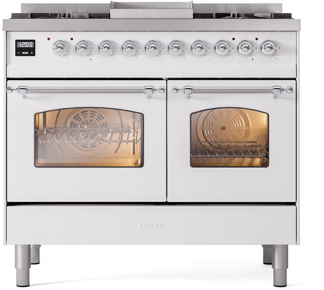 Ilve UPD40FNMPWHC 40 inch Dual Fuel Range Gas Burner Top and Electri...