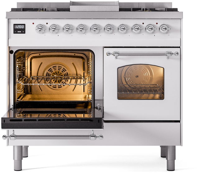 Ilve UPD40FNMPWHC 40 inch Dual Fuel Range Gas Burner Top and Electri...