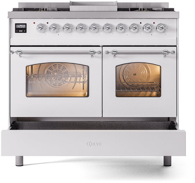 Ilve UPD40FNMPWHC 40 inch Dual Fuel Range Gas Burner Top and Electri...