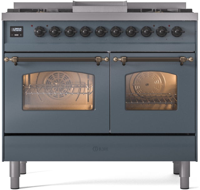 Ilve UPD40FNMPBGB 40 inch Dual Fuel Range Gas Burner Top and Electri...