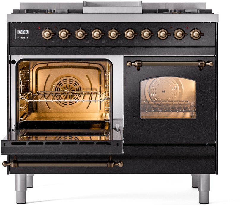 Ilve UPD40FNMPBKB 40 inch Dual Fuel Range Gas Burner Top and Electri...