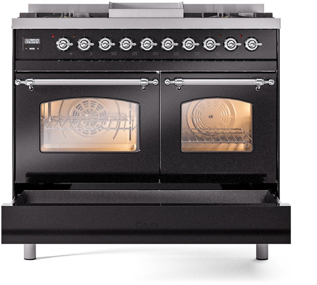 Ilve UPD40FNMPBKC 40 inch Dual Fuel Range Gas Burner Top and Electri...