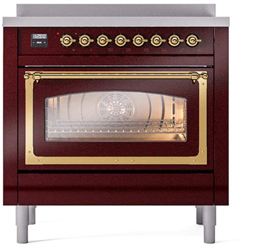 Ilve UNI366NMPBUG Burgundy With Brass Knobs