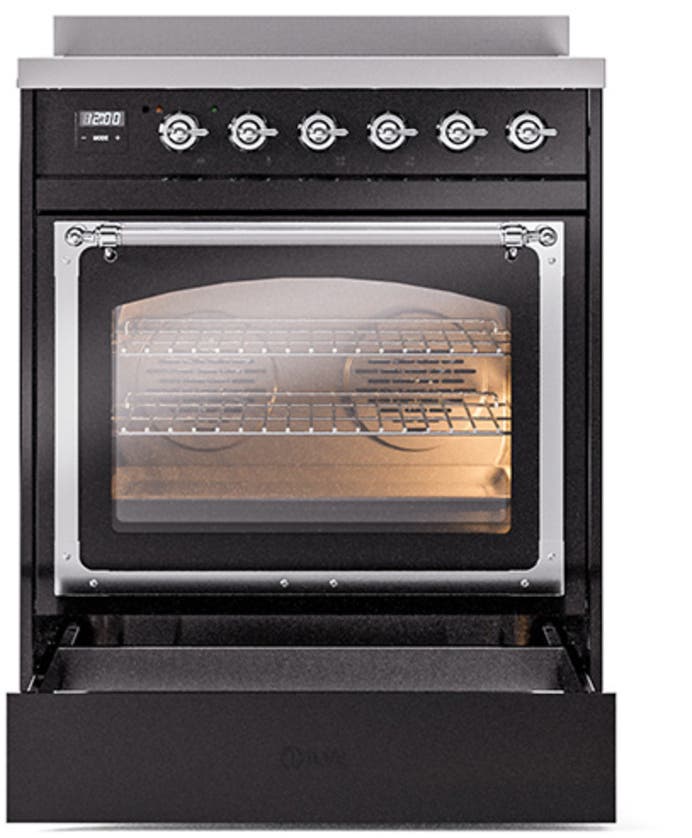Ilve UNI304NMPBKC Glossy Black With Chrome Knobs