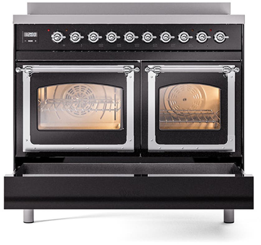 Ilve UNDI406NMPEGC Glossy Black With Chrome Knobs