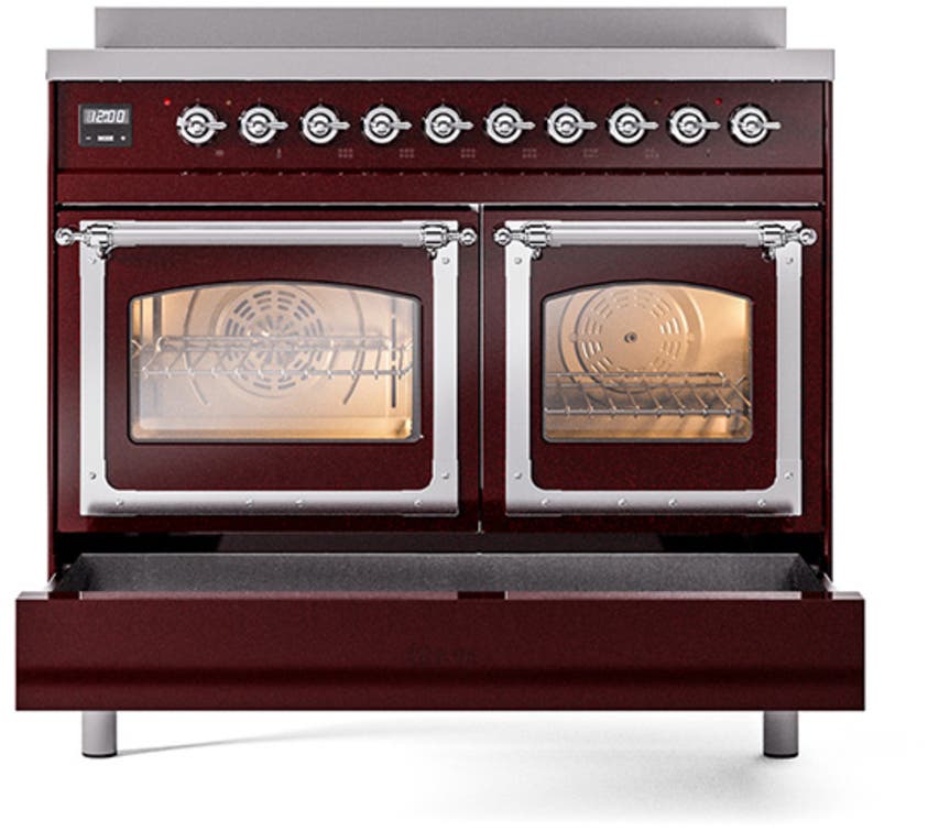 Ilve UNDI406NMPBKC Burgundy With Chrome Knobs